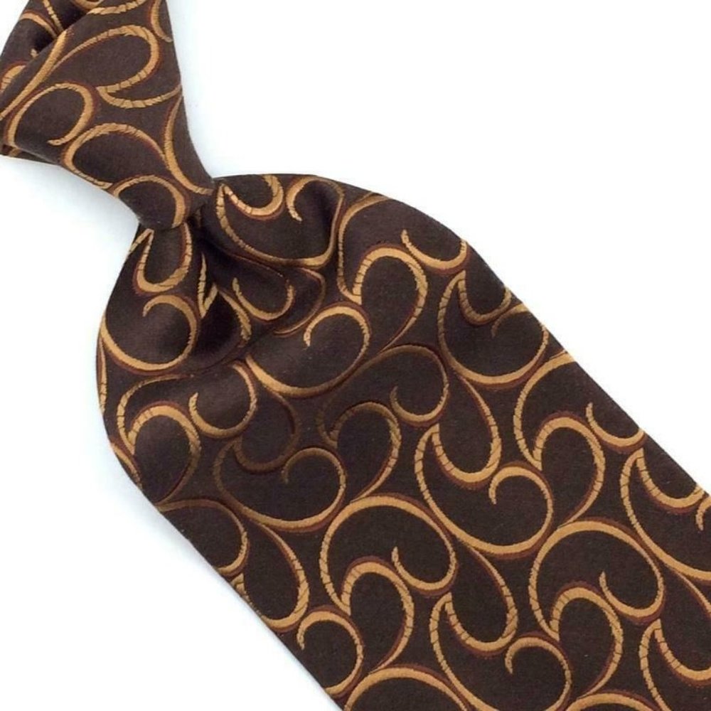 Zilli Italy Tie Vivid Brown Tan Abstract Geometric Luxury Necktie Silk Woven L5